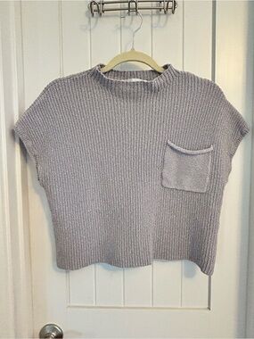 Free People FP Beach Freya Boxy Cropped Sweater Pocket Gray Size Medium